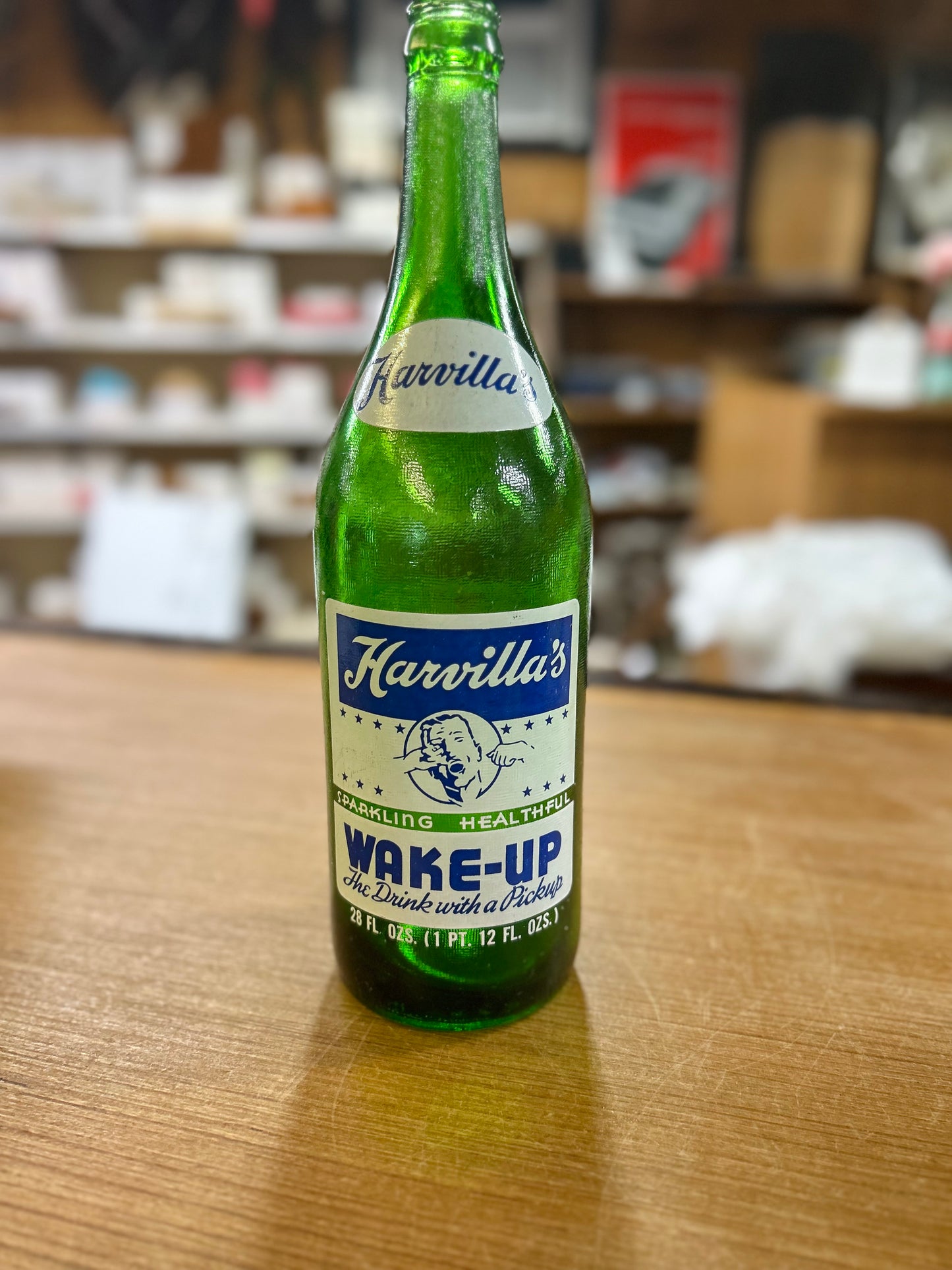 Vintage 1970's Harvilla's Wake-Up Green Bottle
