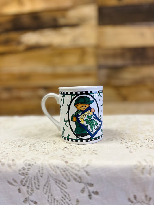 Vintage Lucy & Me Teddy with Green Pea Seed Mug