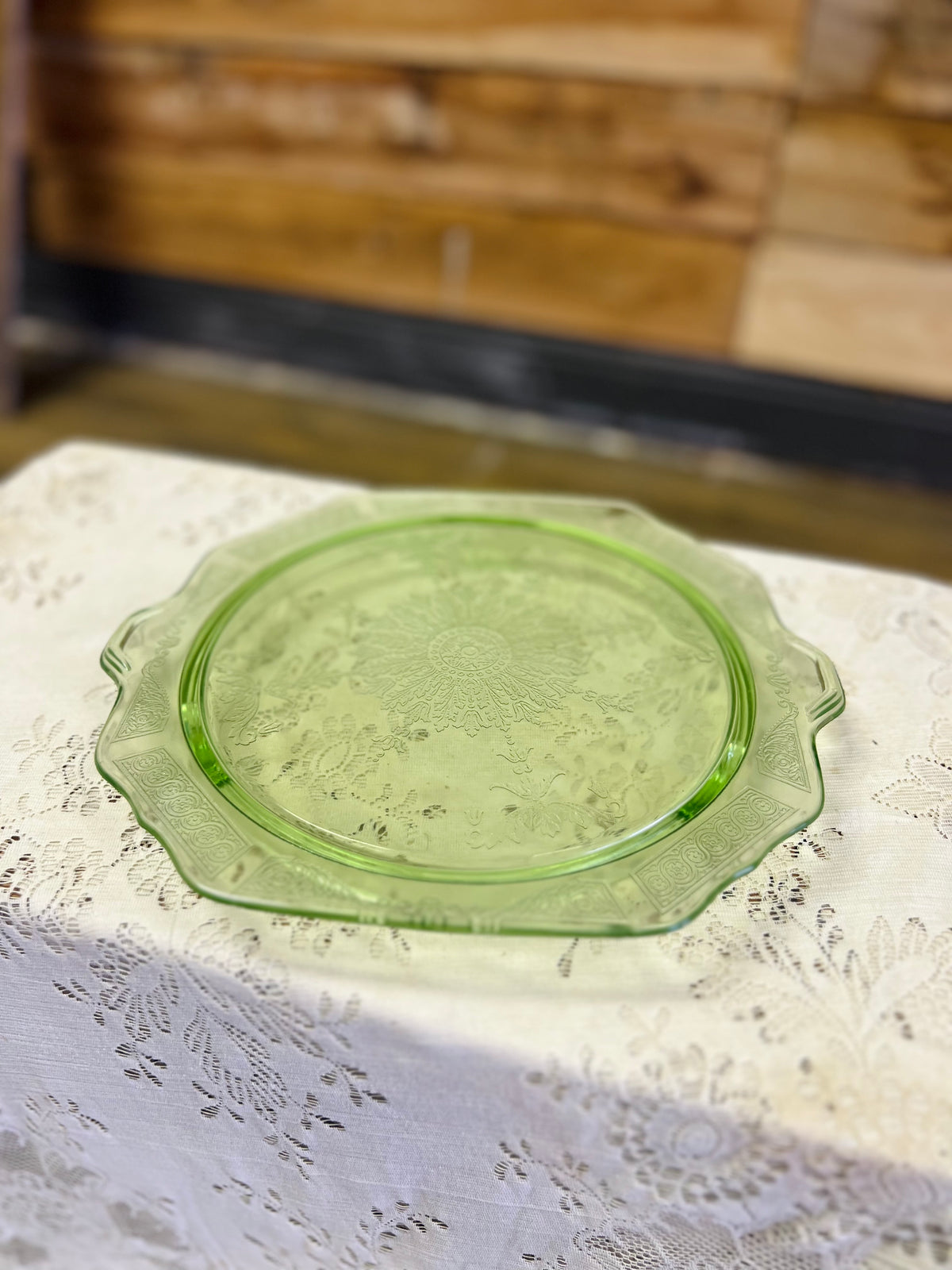 Vintage Green Uranium Glass Cake Platter