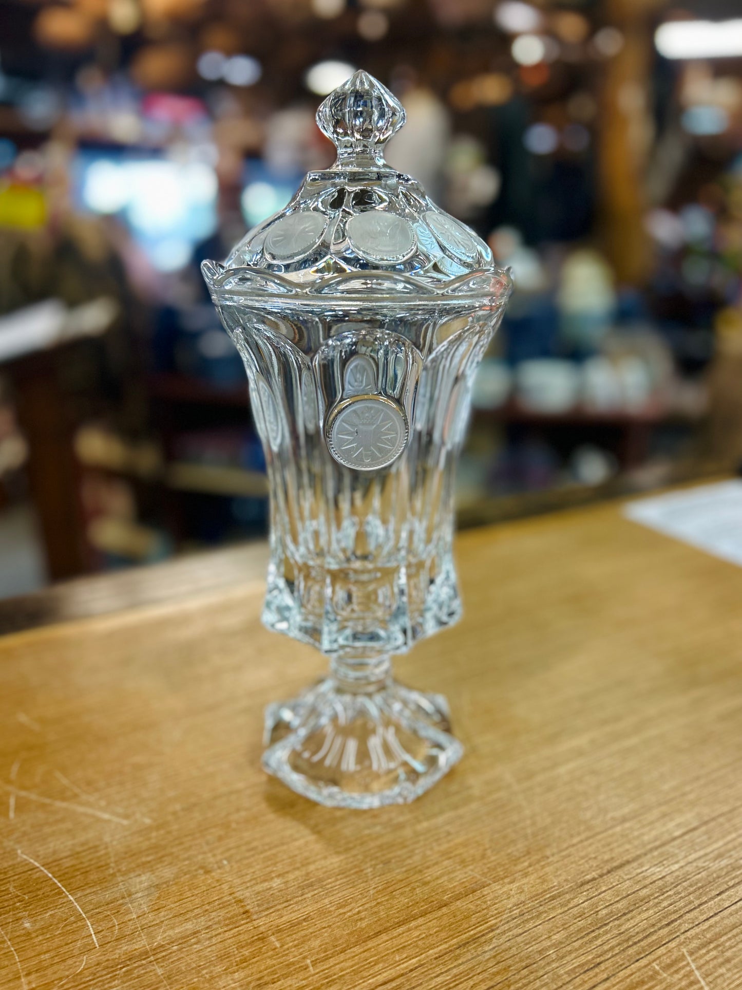 Vintage Large Candy Jar with Frosted Medallions