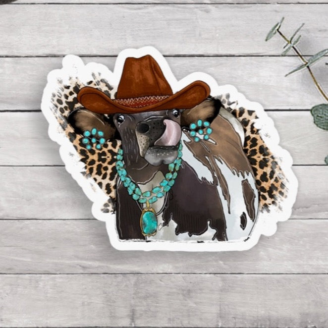 Turquoise Cow Sticker
