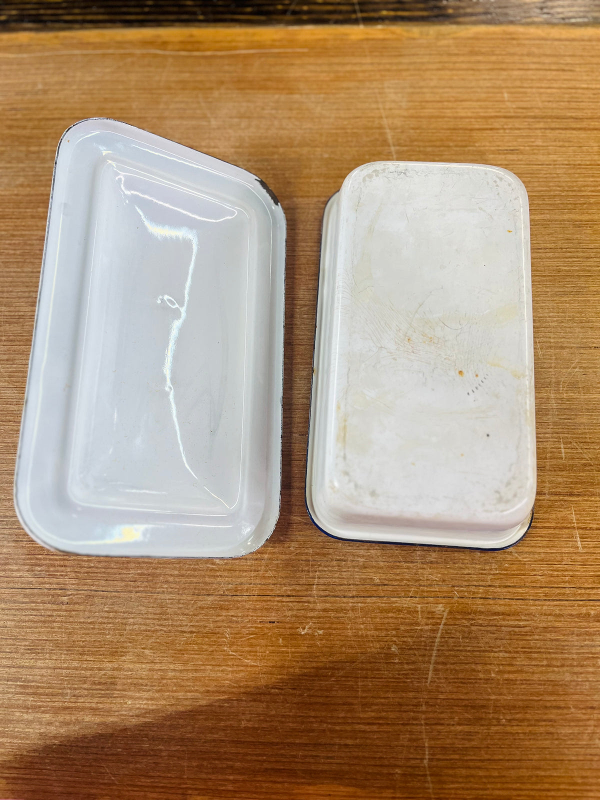 Vintage White Enalmeled Metal Refrigerator Pan