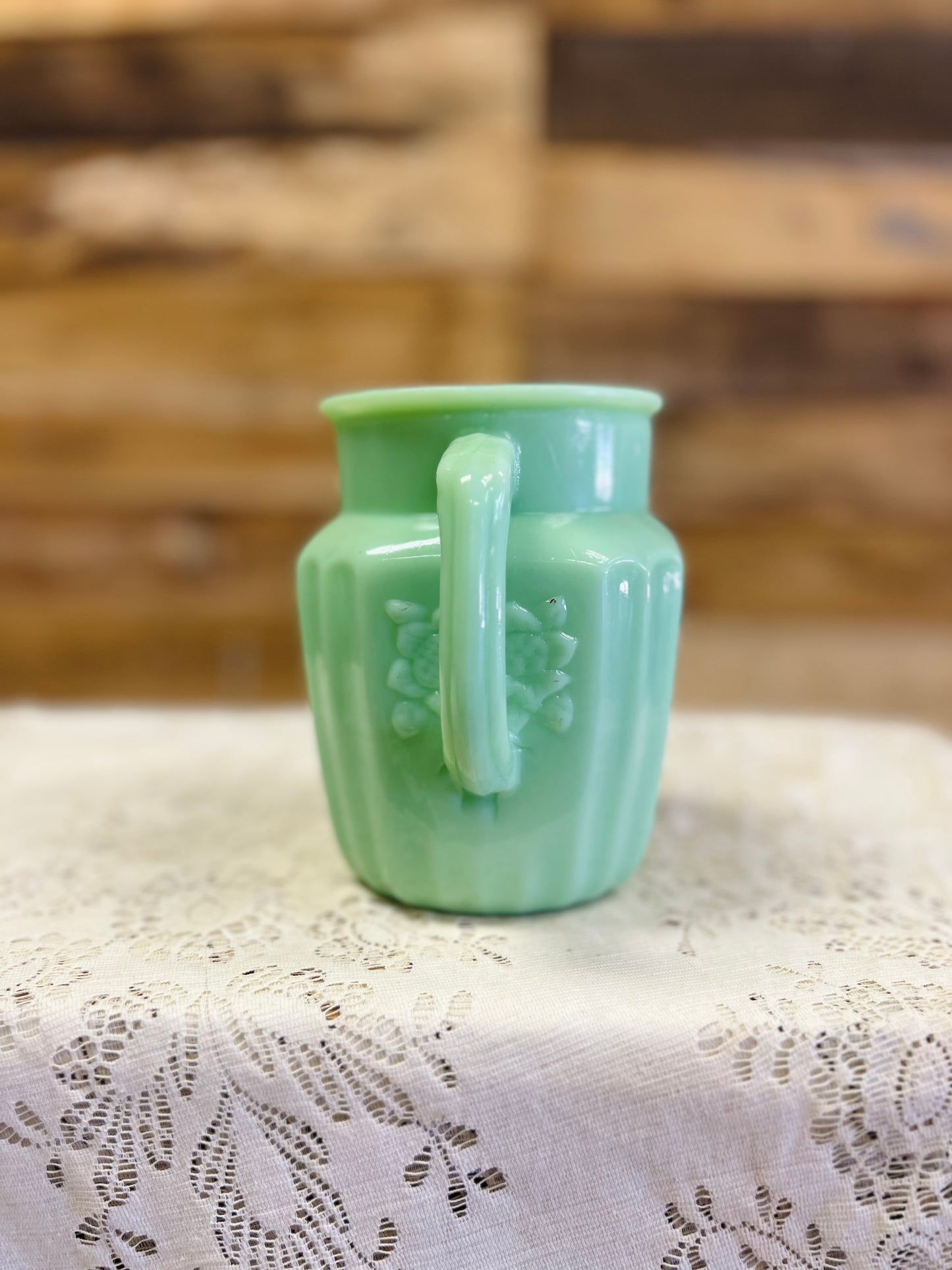 Green Jadeite Pitcher and 4 Cups Set
