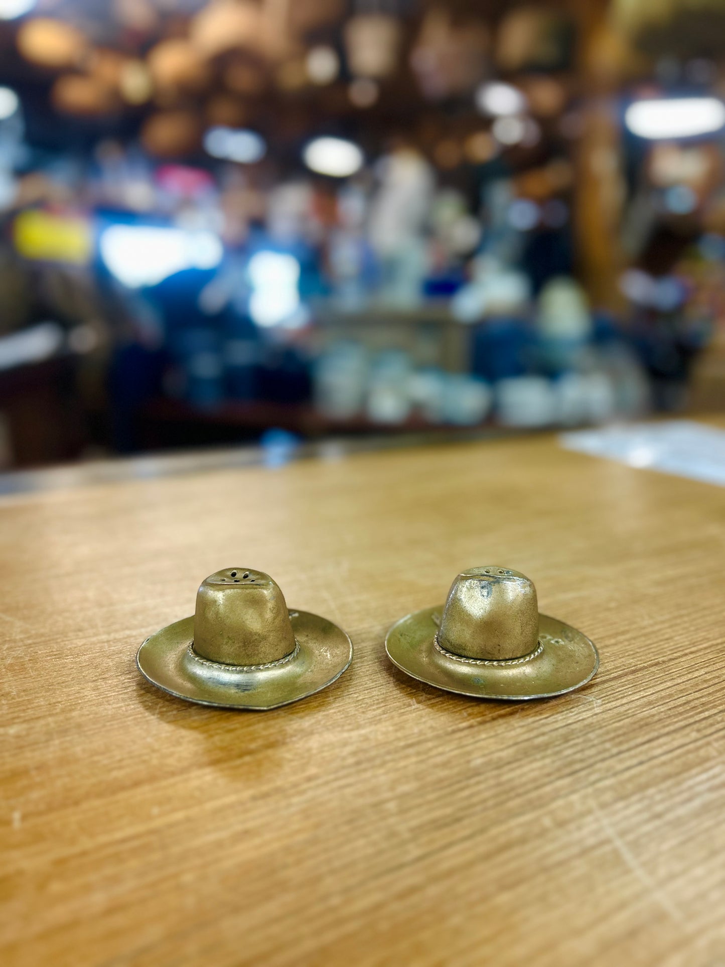 Vintage Copper Cowboy Hat Salt and Pepper Shakers