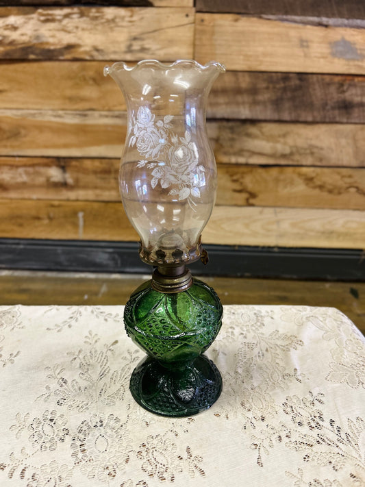 Vintage Green Glass With Floral Globe Lamp