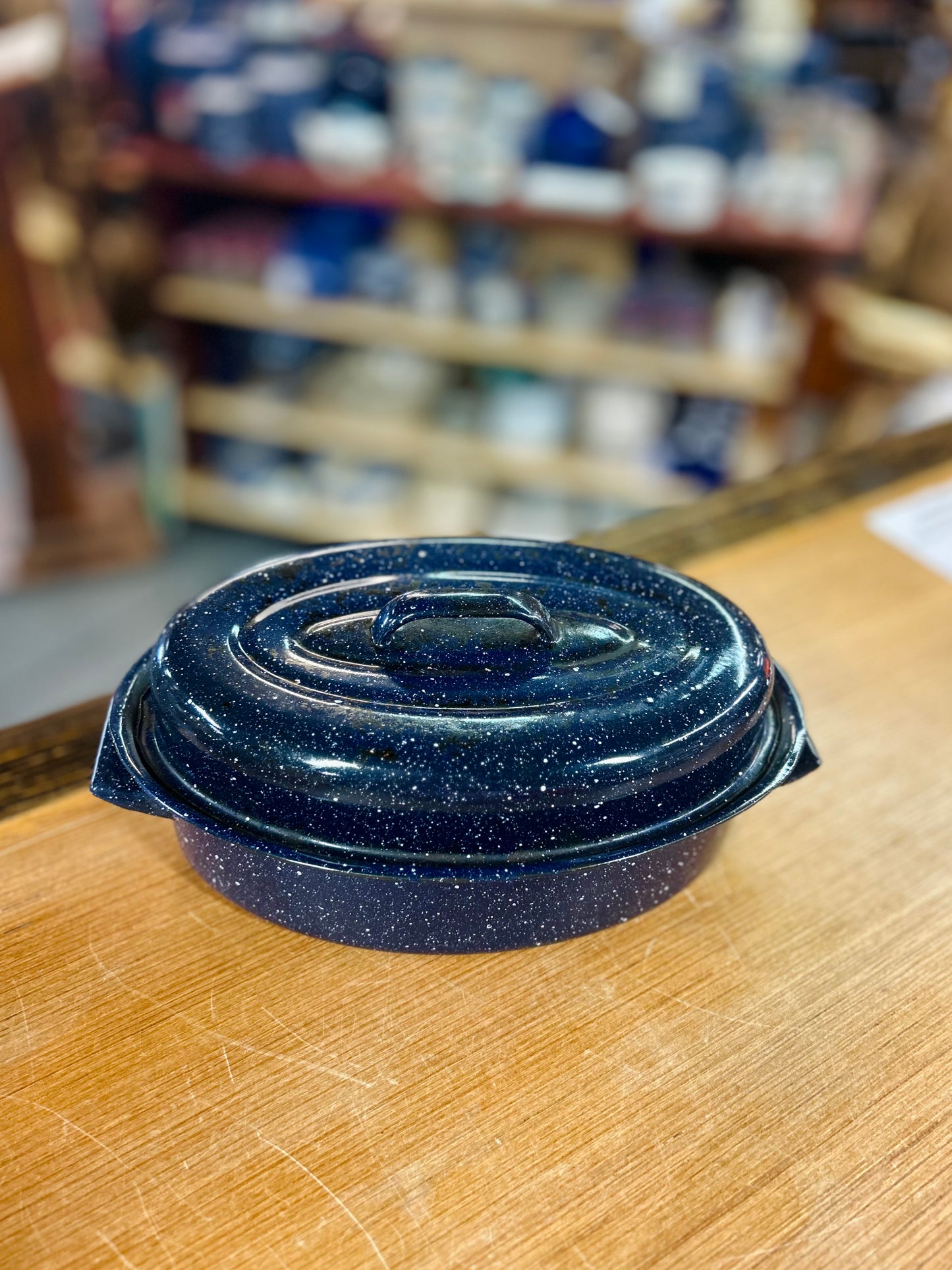 Vintage Enamelware Blue Speckled Pot