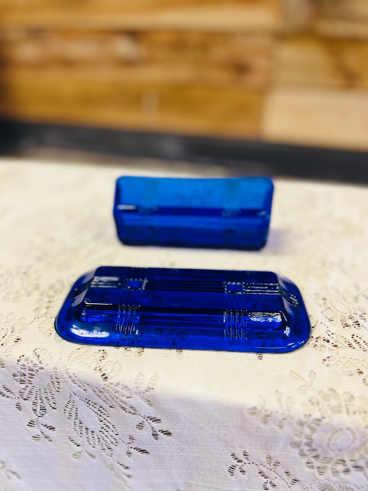 Vintage Cobalt Blue Butter Dish