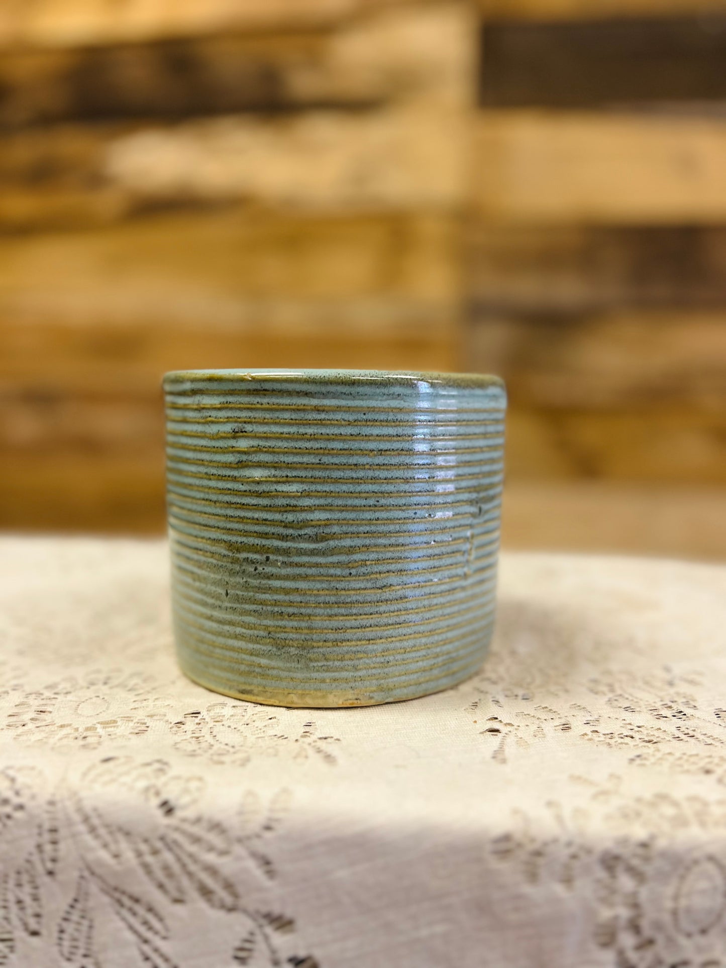 Old Blue Ribbed Stoneware Bowl