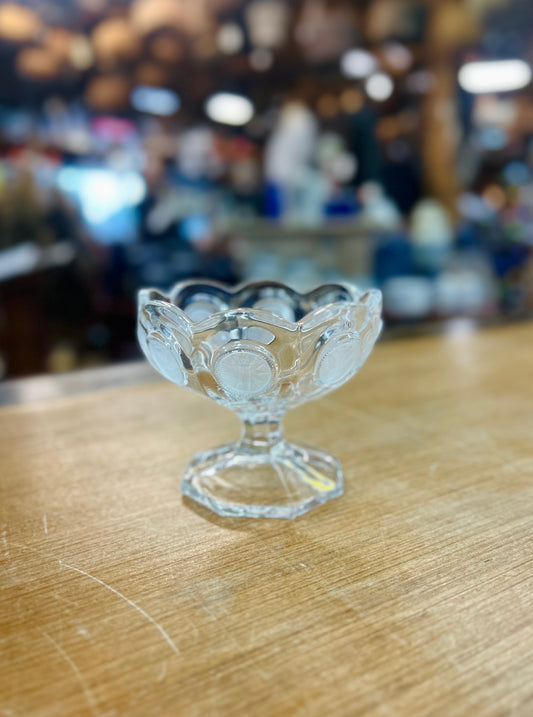Vintage Clear Coin Glass with Frosted Medallions