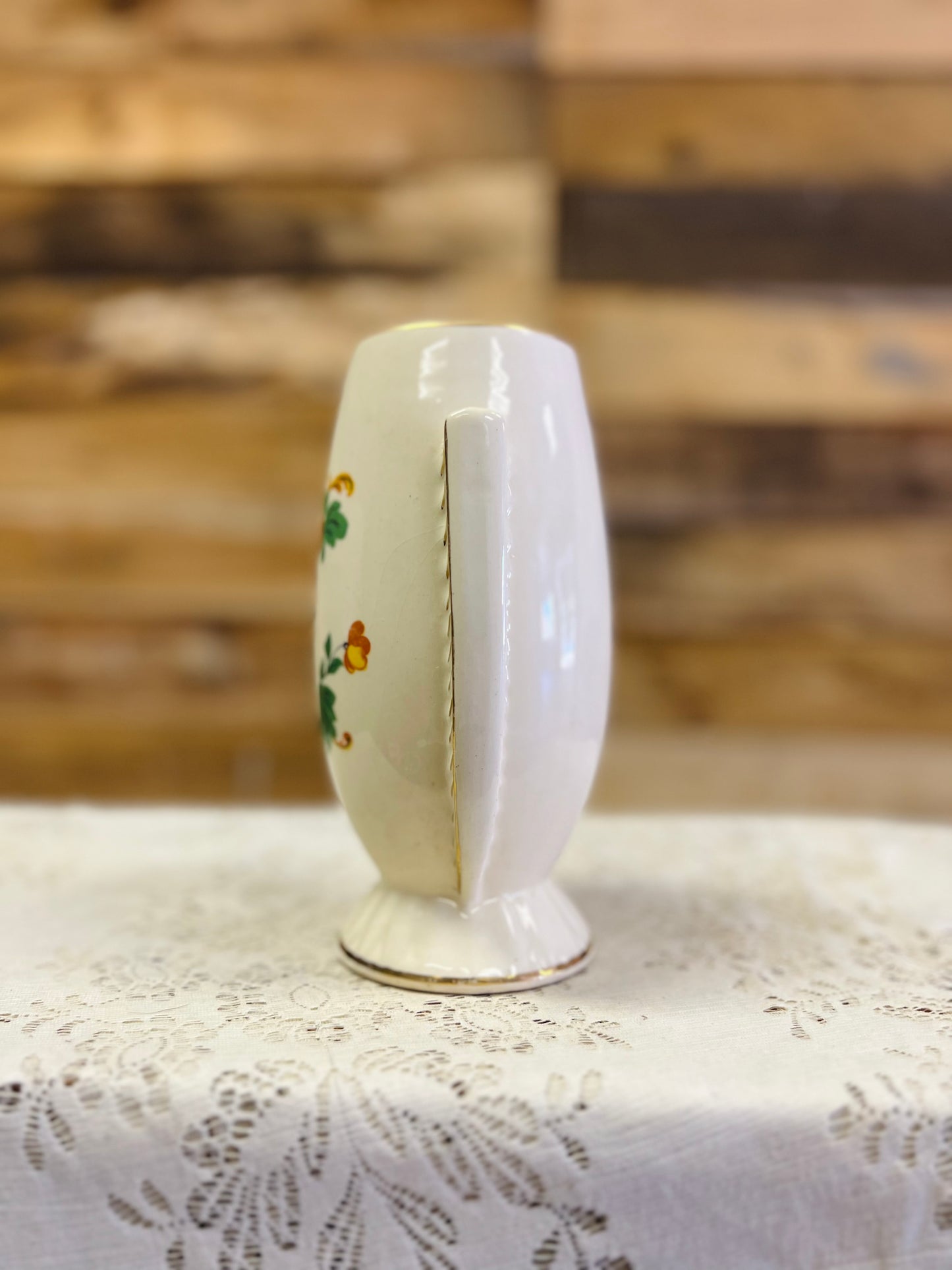 Vintage Ceramic Mantle Vase with Floral Design