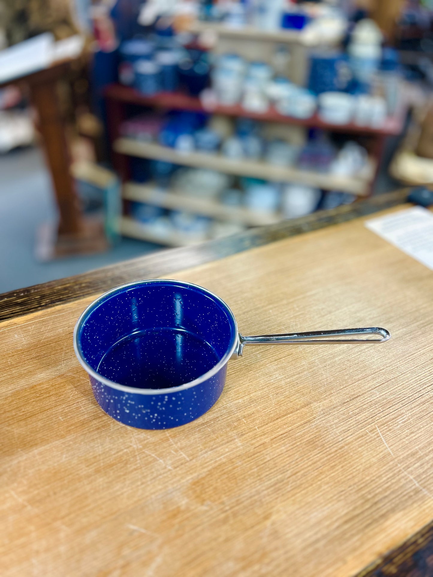 Vintage Blue IMUSA Saucepa with Speckled Enamel Finish