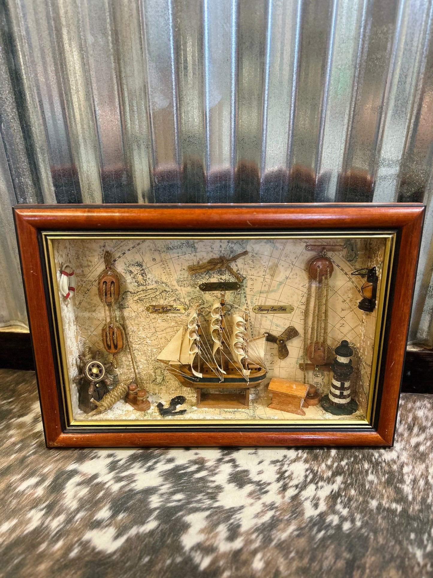 Vintage Nautical Diorama Shadow Box With Sailboat And Lighthouse