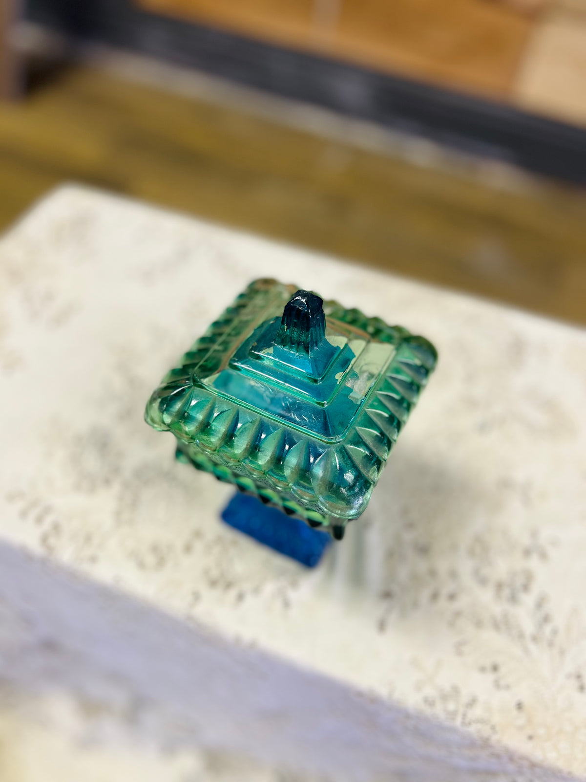 Vintage Blue & Green Ombre Pedestal Dish