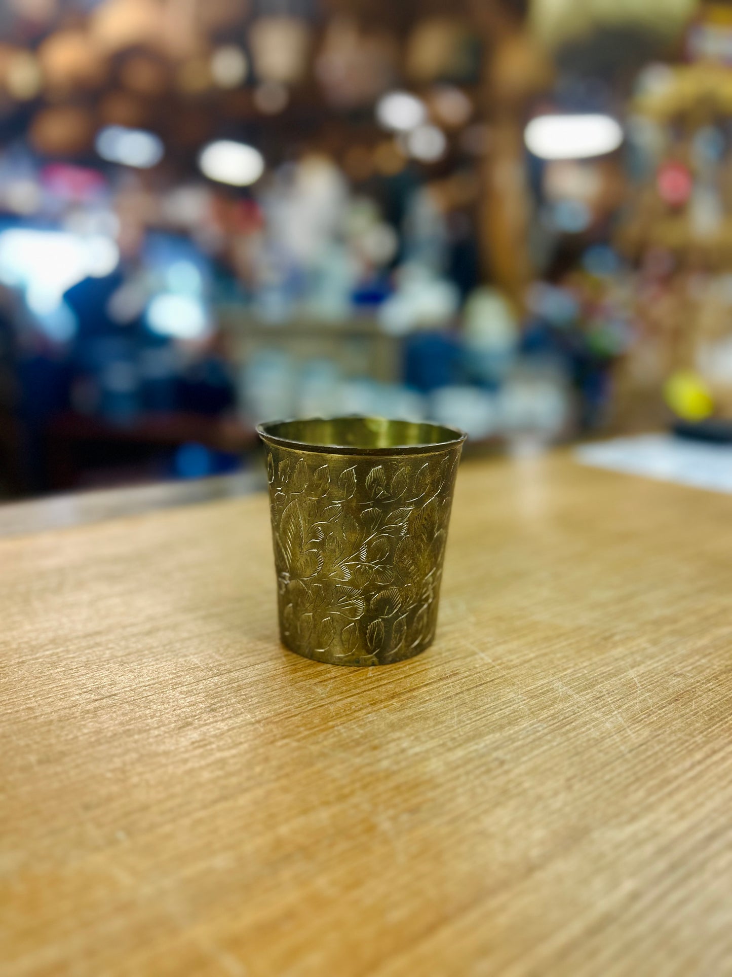 Vintage Solid Brass Cup with Floral Detailing