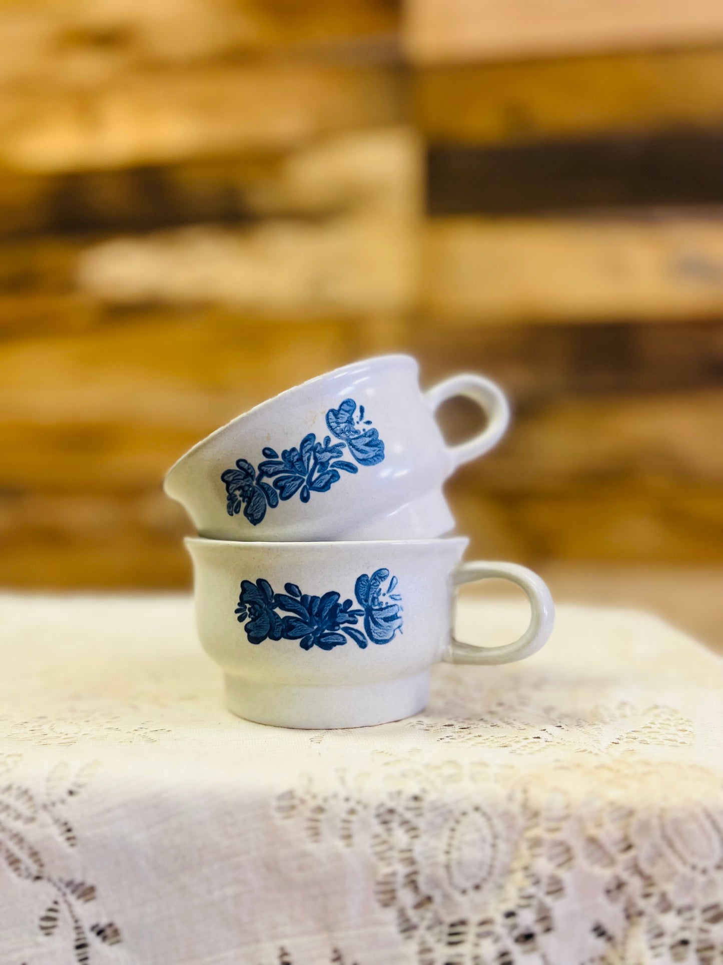 Vintage Pfaltzgraff Yorktowne Mug with Blue Floral Pattern Set of 2