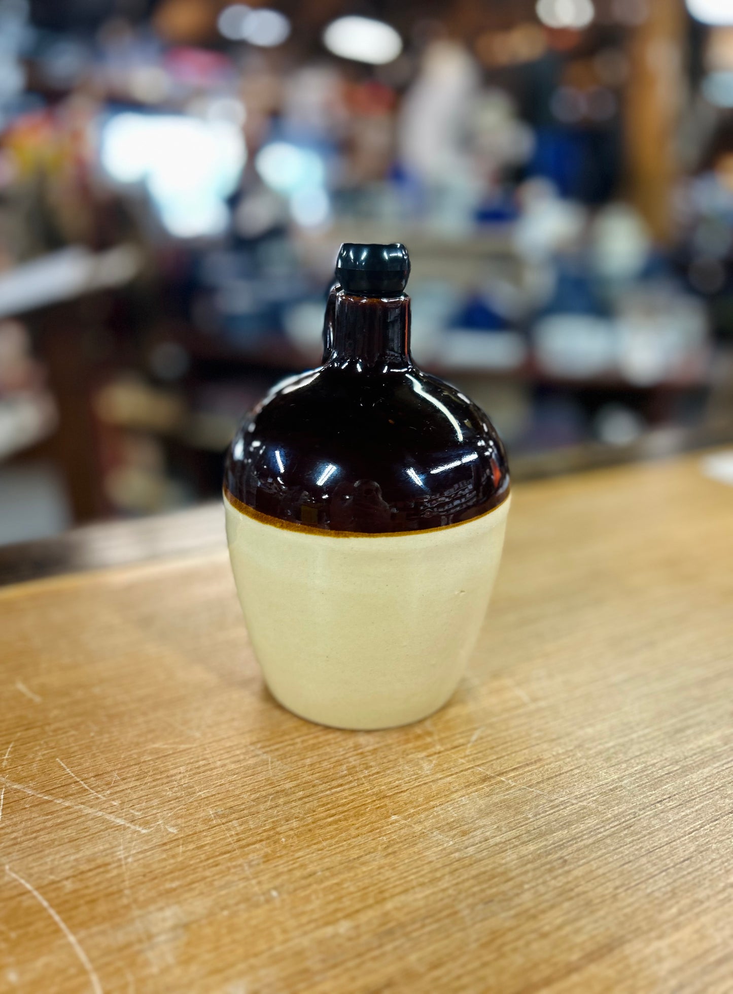 Vintage Brown and Beige Jug with Lid