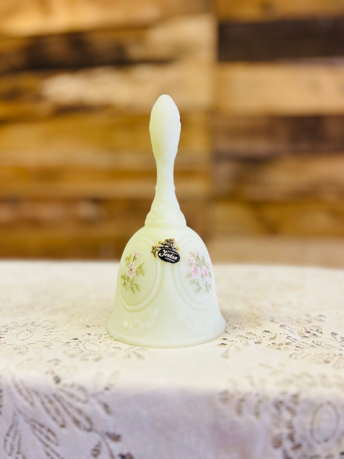 Vintage Green Fenton Uranium Handpainted Bell