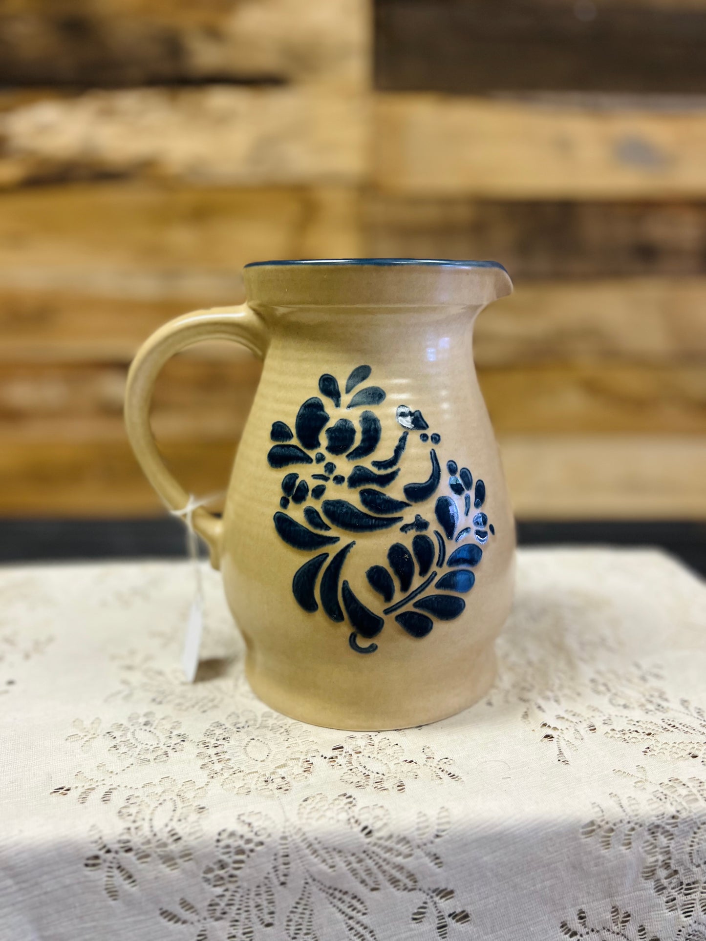 Vintage Tan and Blue Pfaltzgraff Pitcher