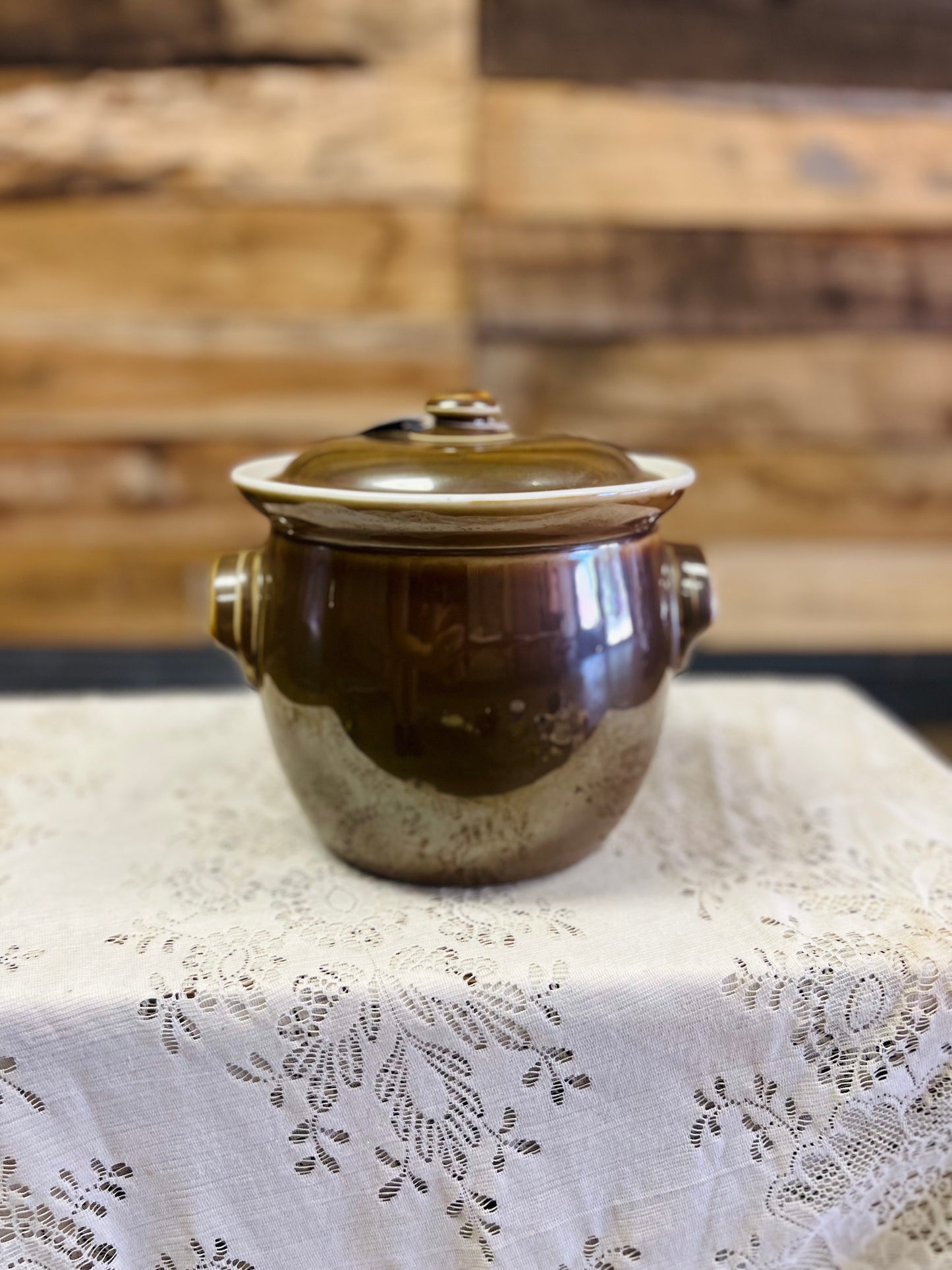 Vintage Fruanfelter China Co Brown Ceramic Pot with Lid