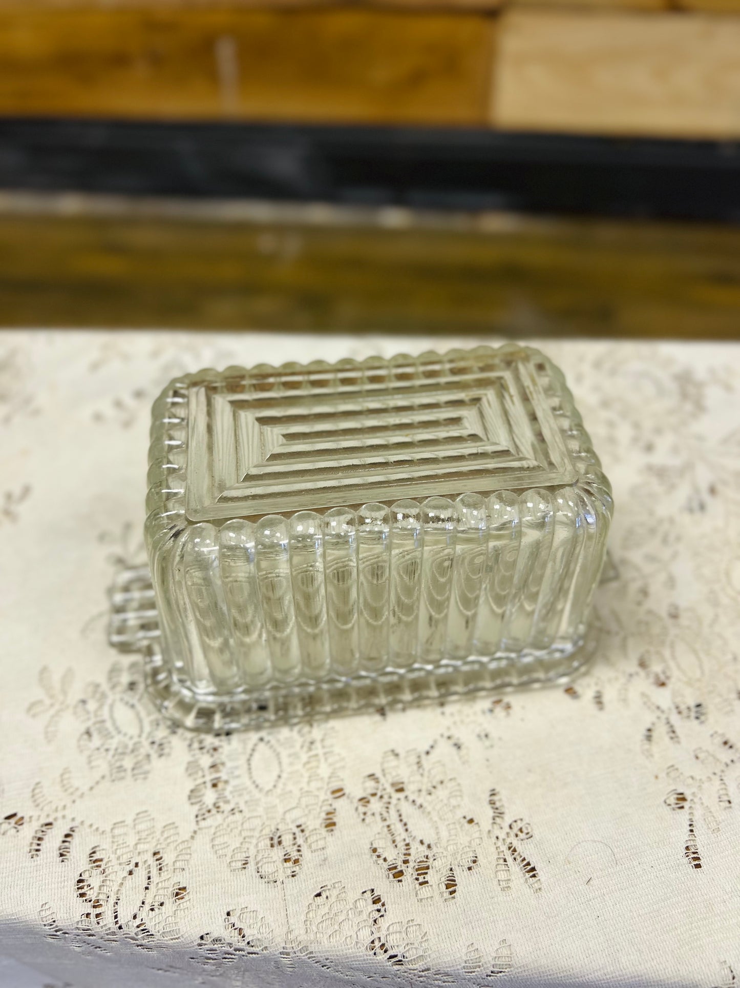 Vintage Tall Clear Glass Butter Dish