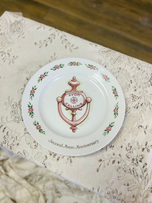 Vintage 1970s Avon Second Anniversary Decorative Plate Featuring " Avon Calling" Doorknocker