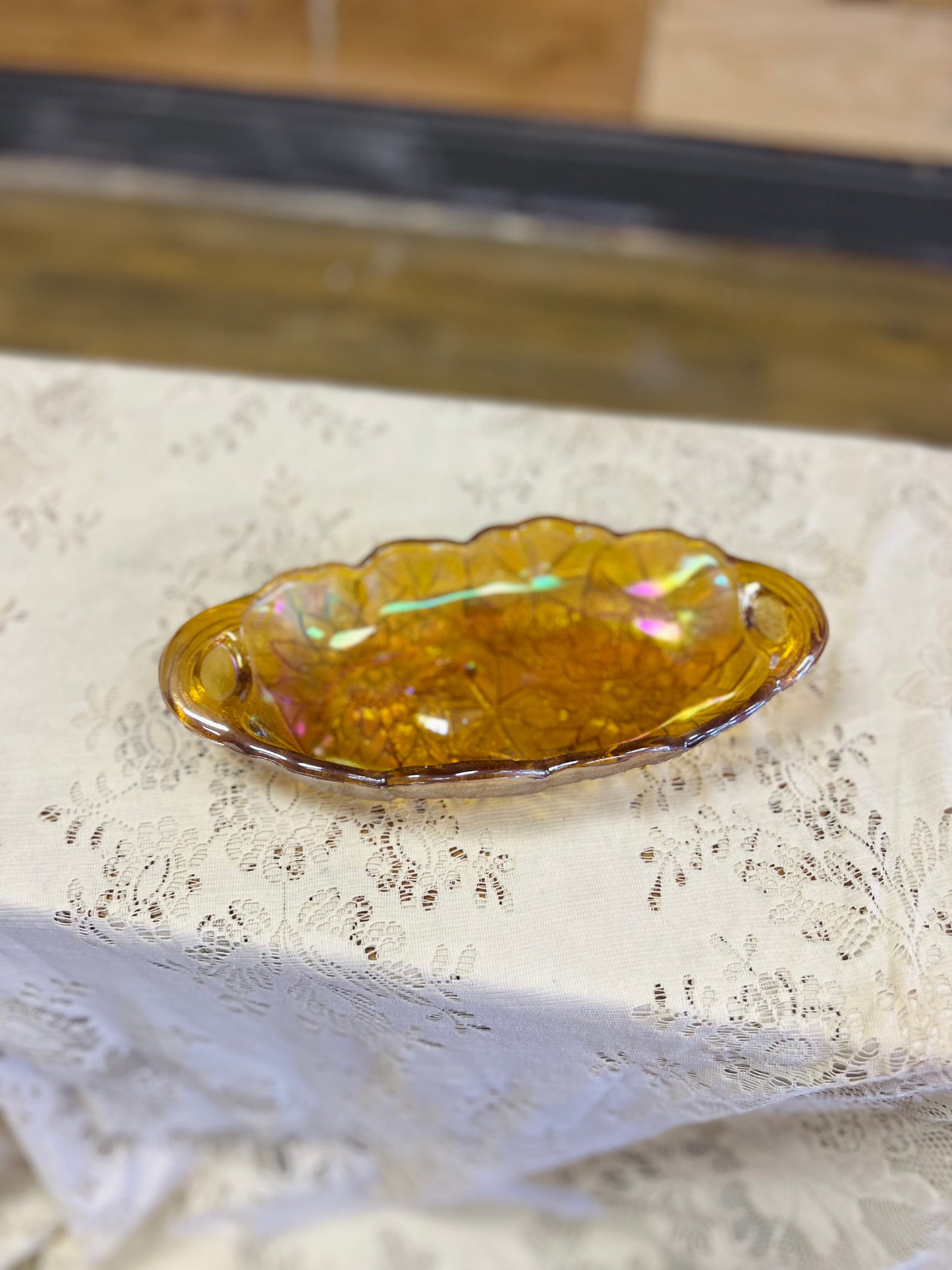 Vintage Indiana Glass Marigold Carnival Relish Dish