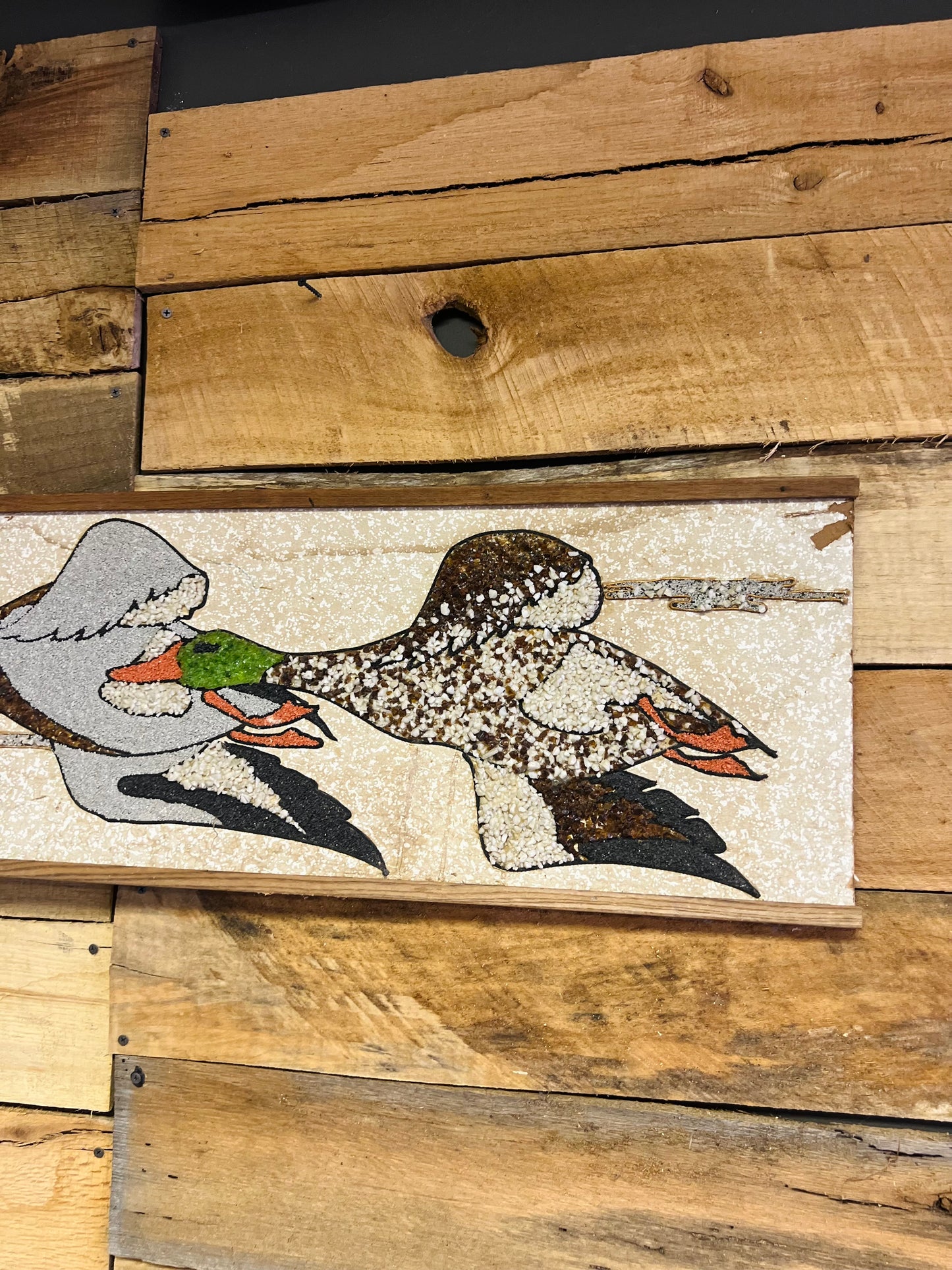 Vintage Handmade Flying Ducks Gravel Art