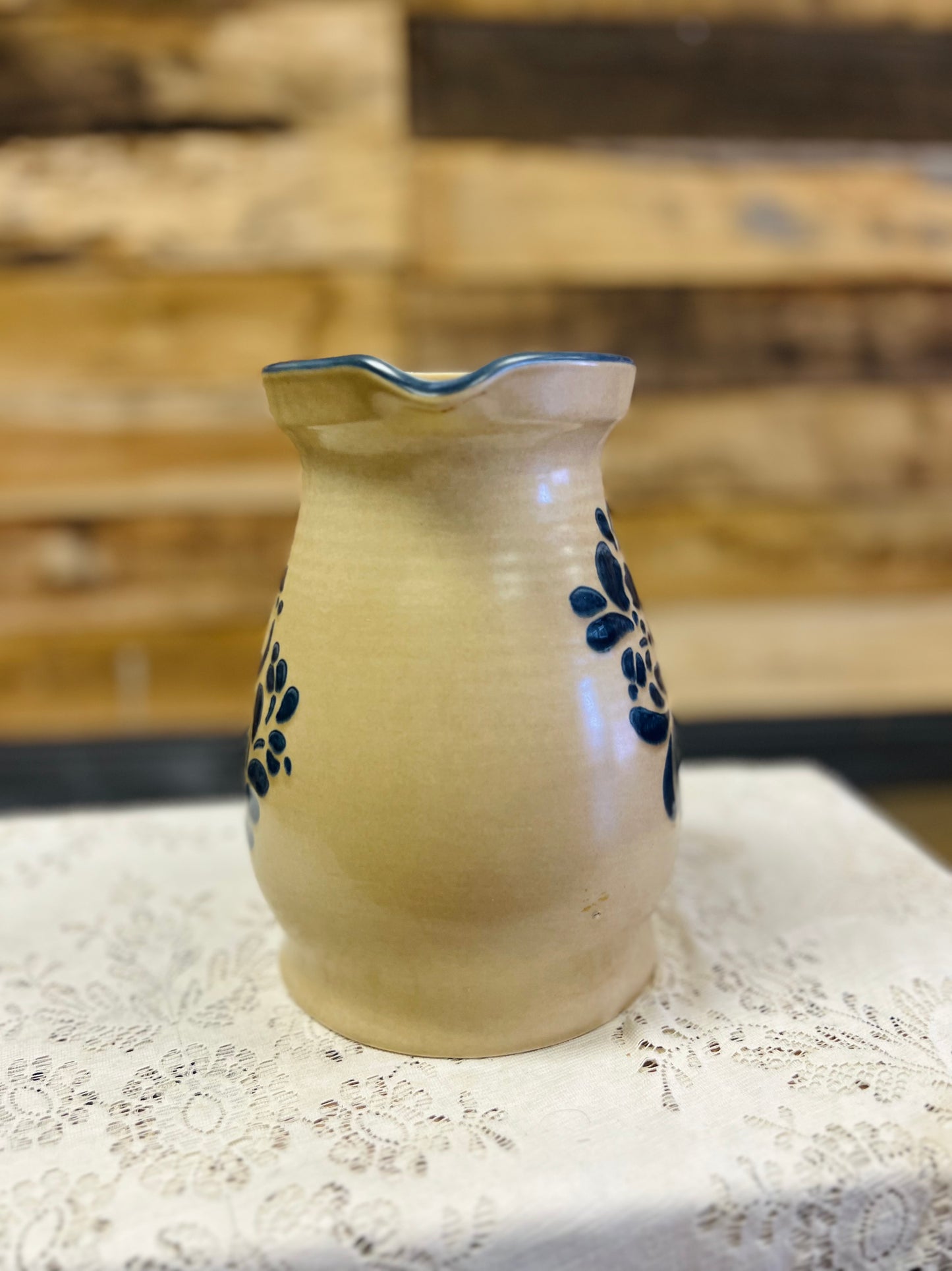 Vintage Tan and Blue Pfaltzgraff Pitcher