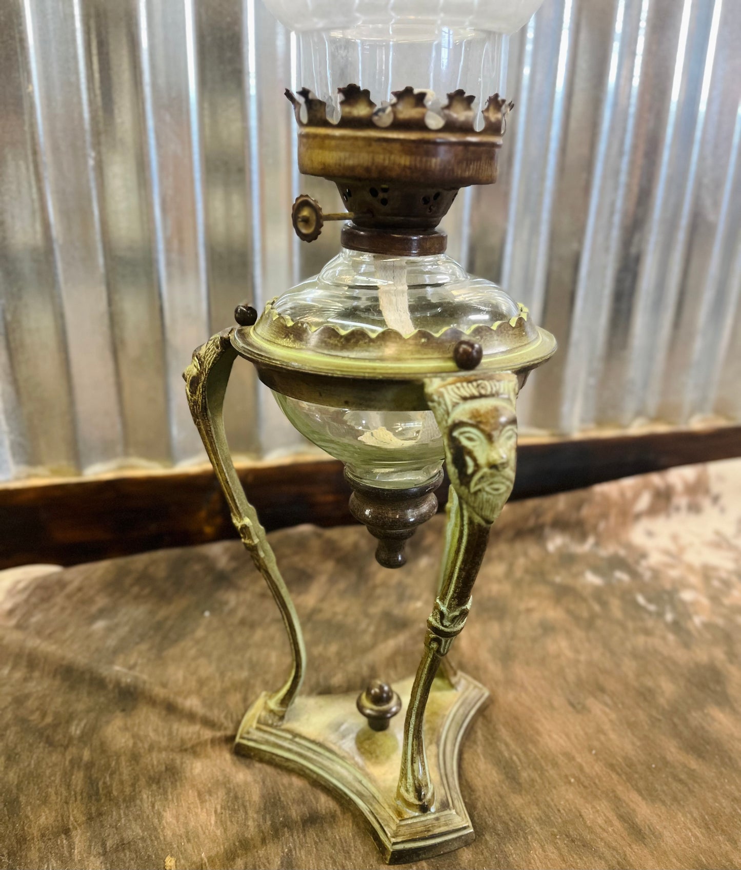 Vintage Rustic Green Oil Lamp