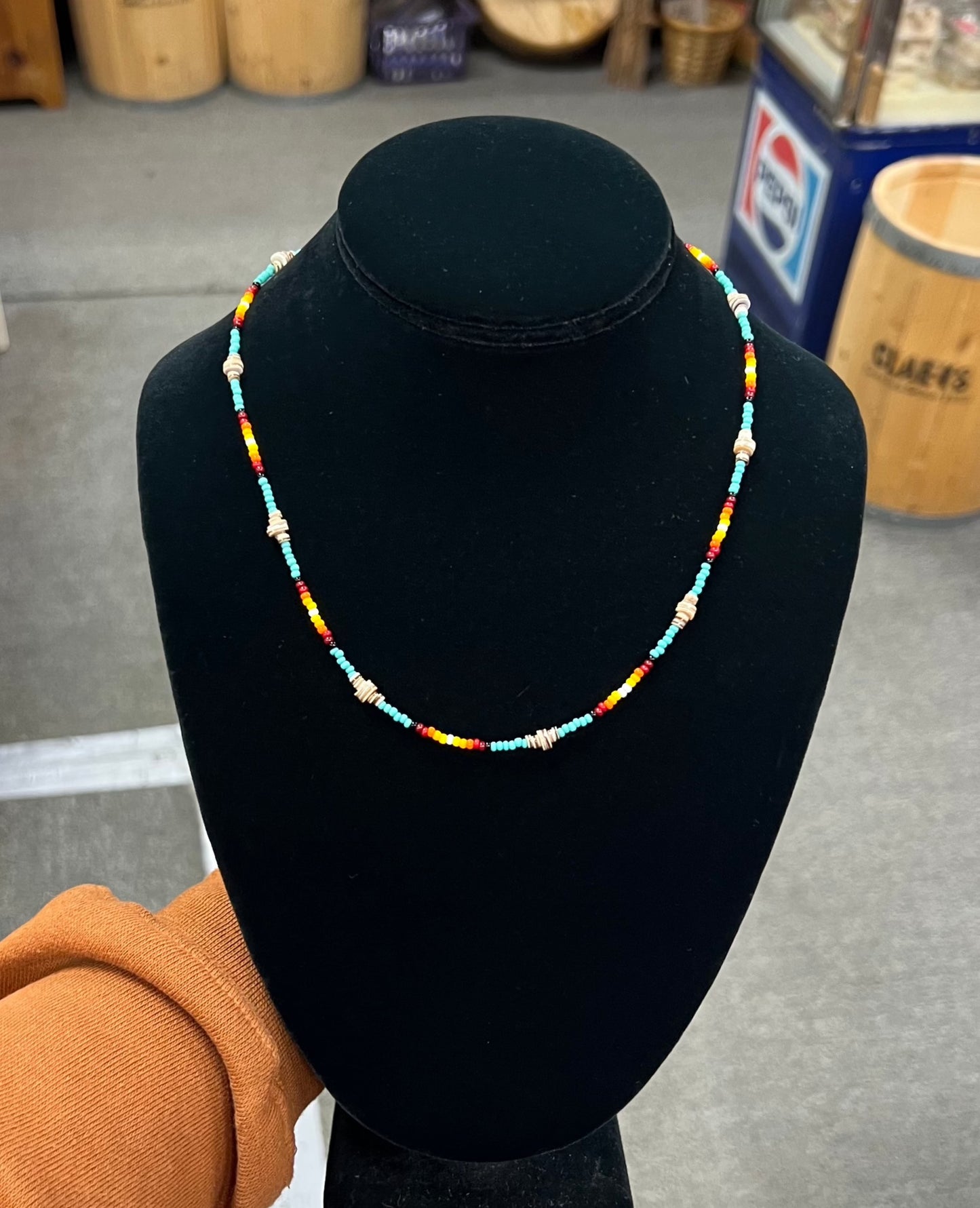 Seed Bead Multicolor Necklace with Brown Heishi
