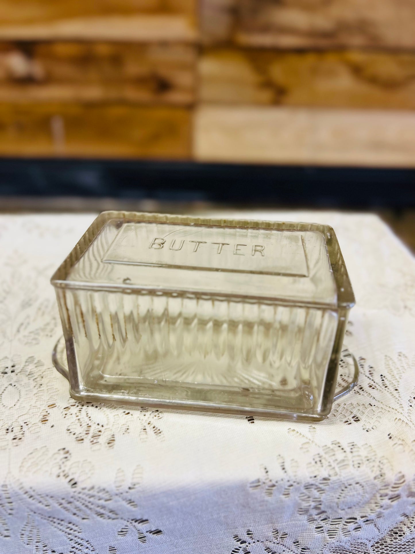 Vintage Clear Tall Butter Dish