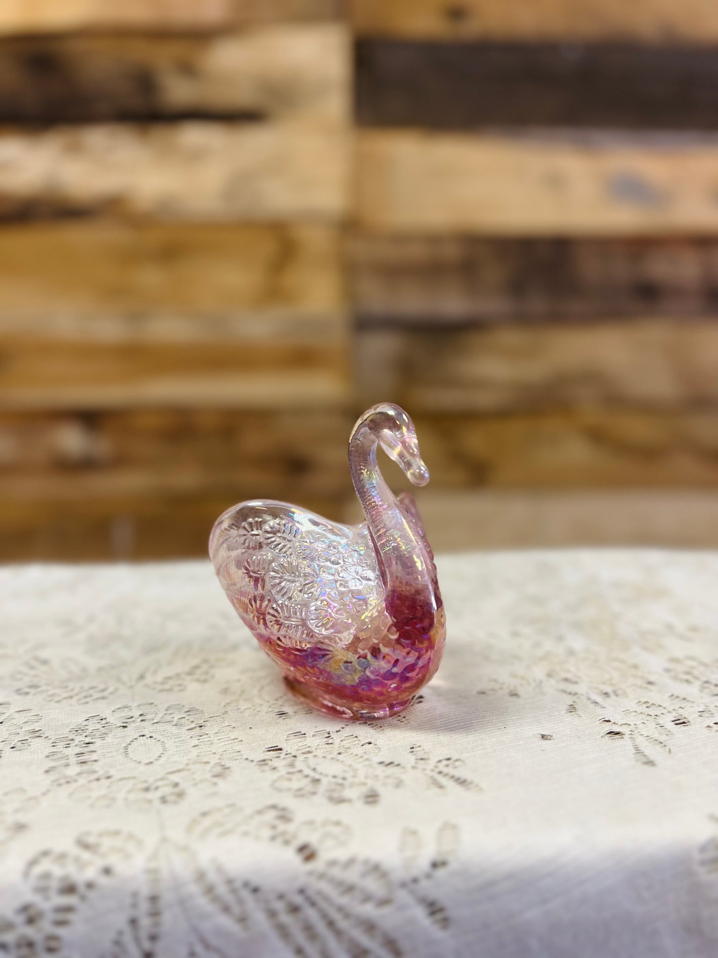 Vintage Fenton Pink Carnvial Swan Figurine Trinket Dish