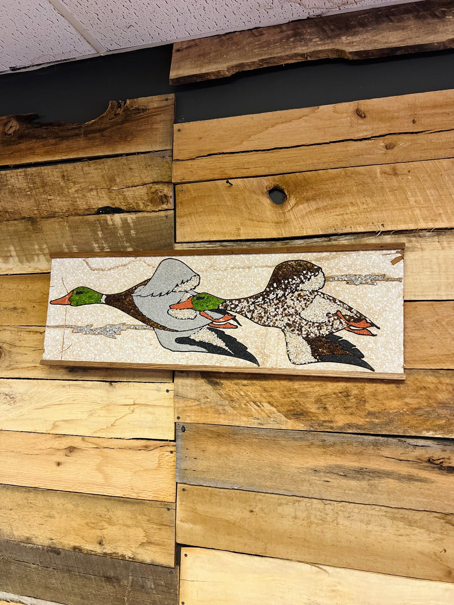 Vintage Handmade Flying Ducks Gravel Art