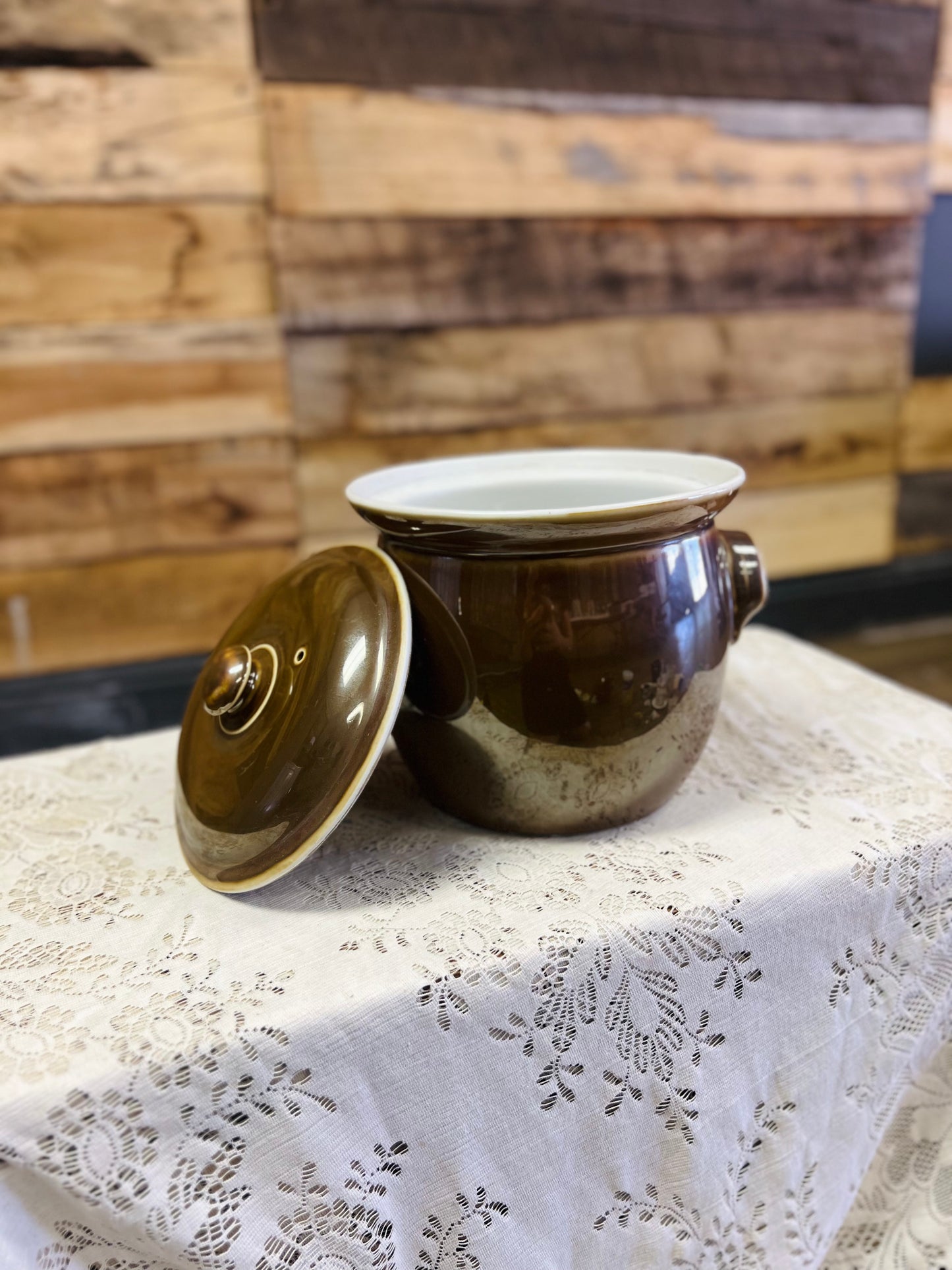 Vintage Fruanfelter China Co Brown Ceramic Pot with Lid