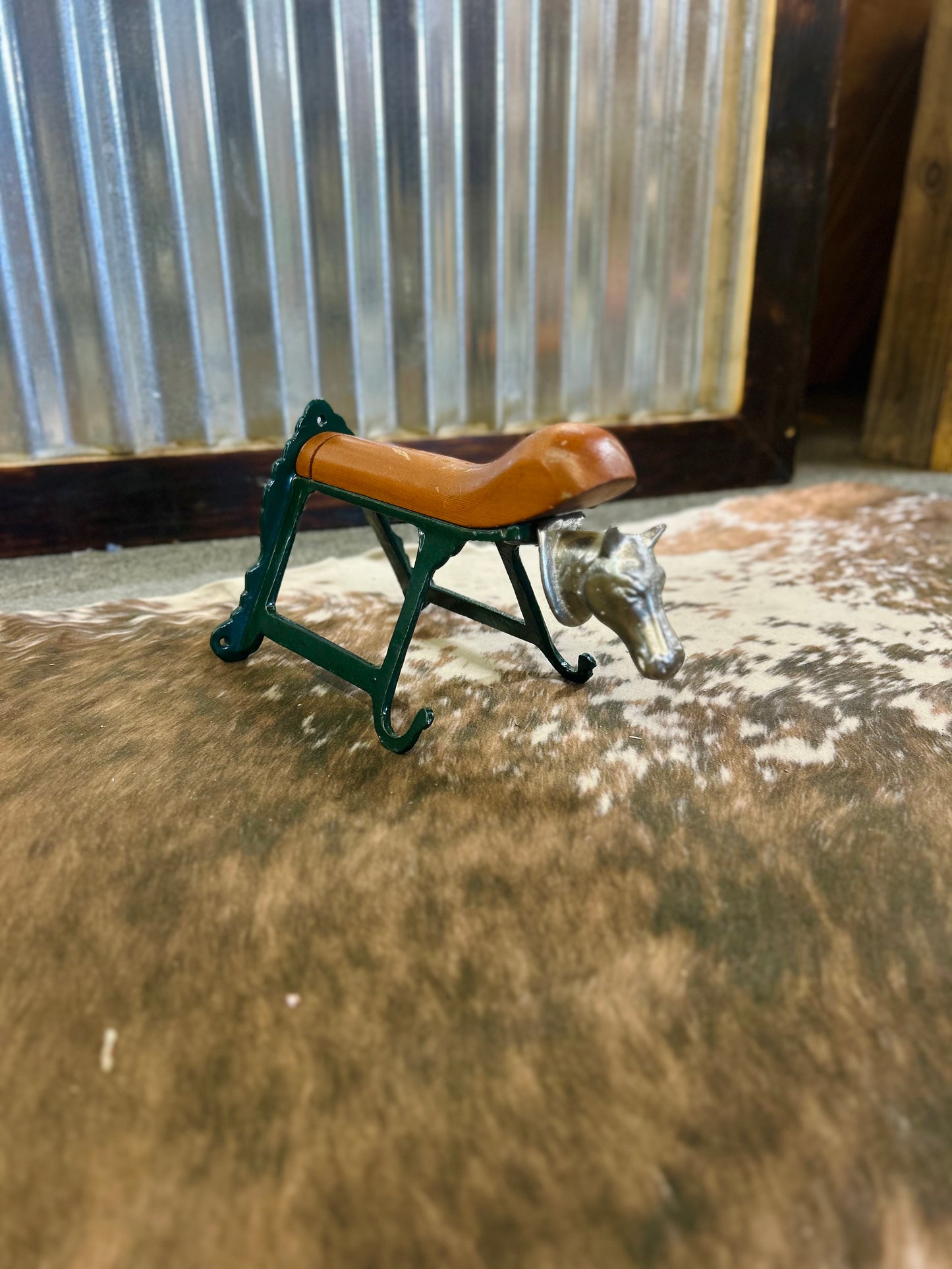 Vintage Western Style Boot Jack With Silver Horse Head