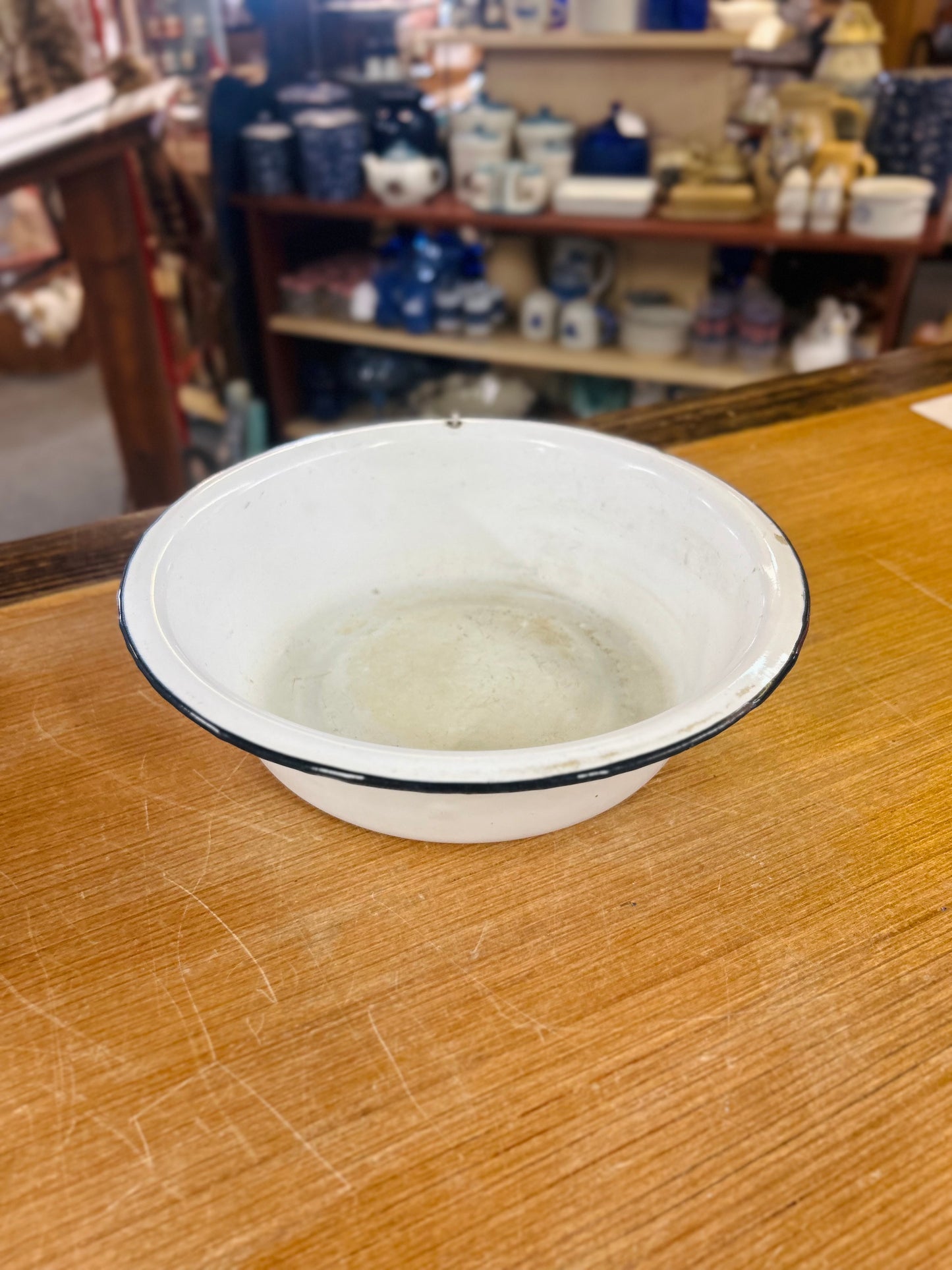 Vintage White Bowl with Black Trim