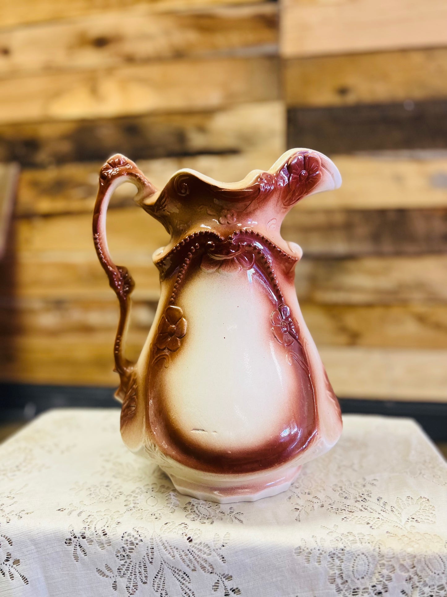 Vintage Ironstone Large Rose Pitcher