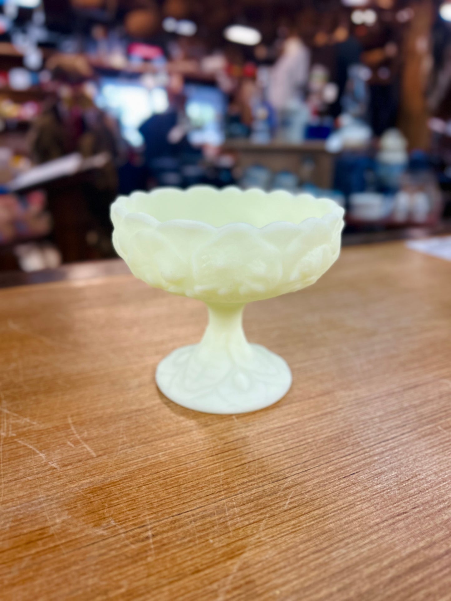 Vintage 1970's Fenton "Water Lily" Compote Custard Glass with Yellow Satin Finish