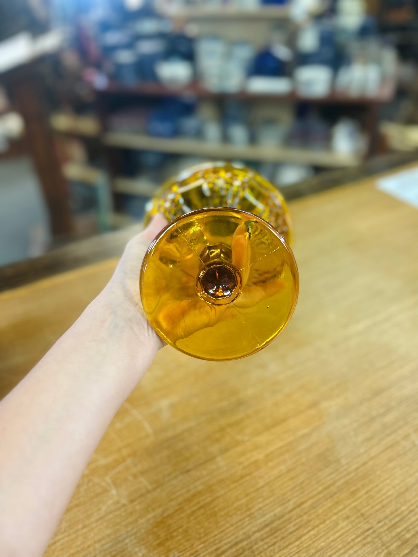 Vintage Indiana Glass Amber Pedestal Bowl