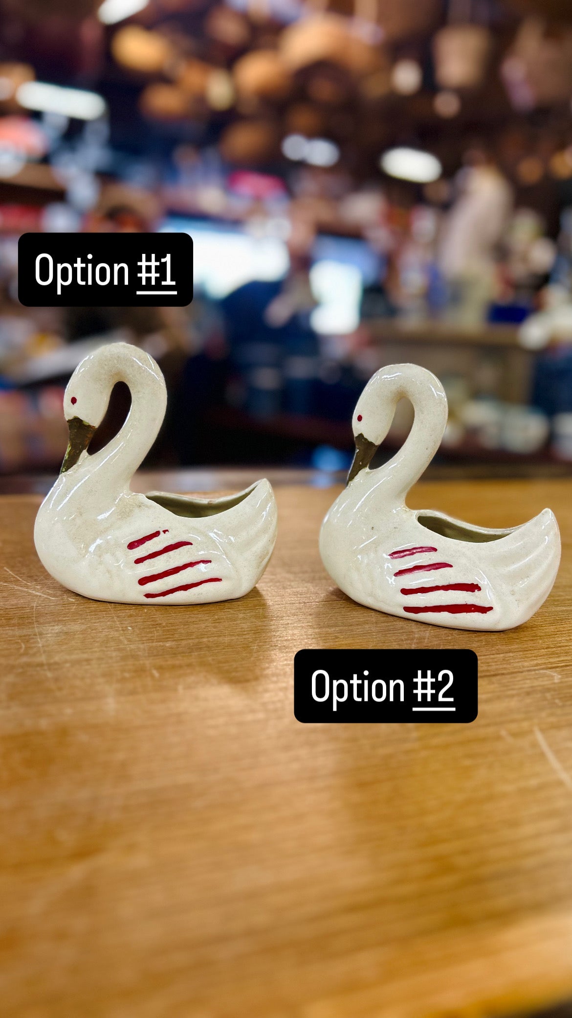 Vintage Swan Planter with Red Stripe Details