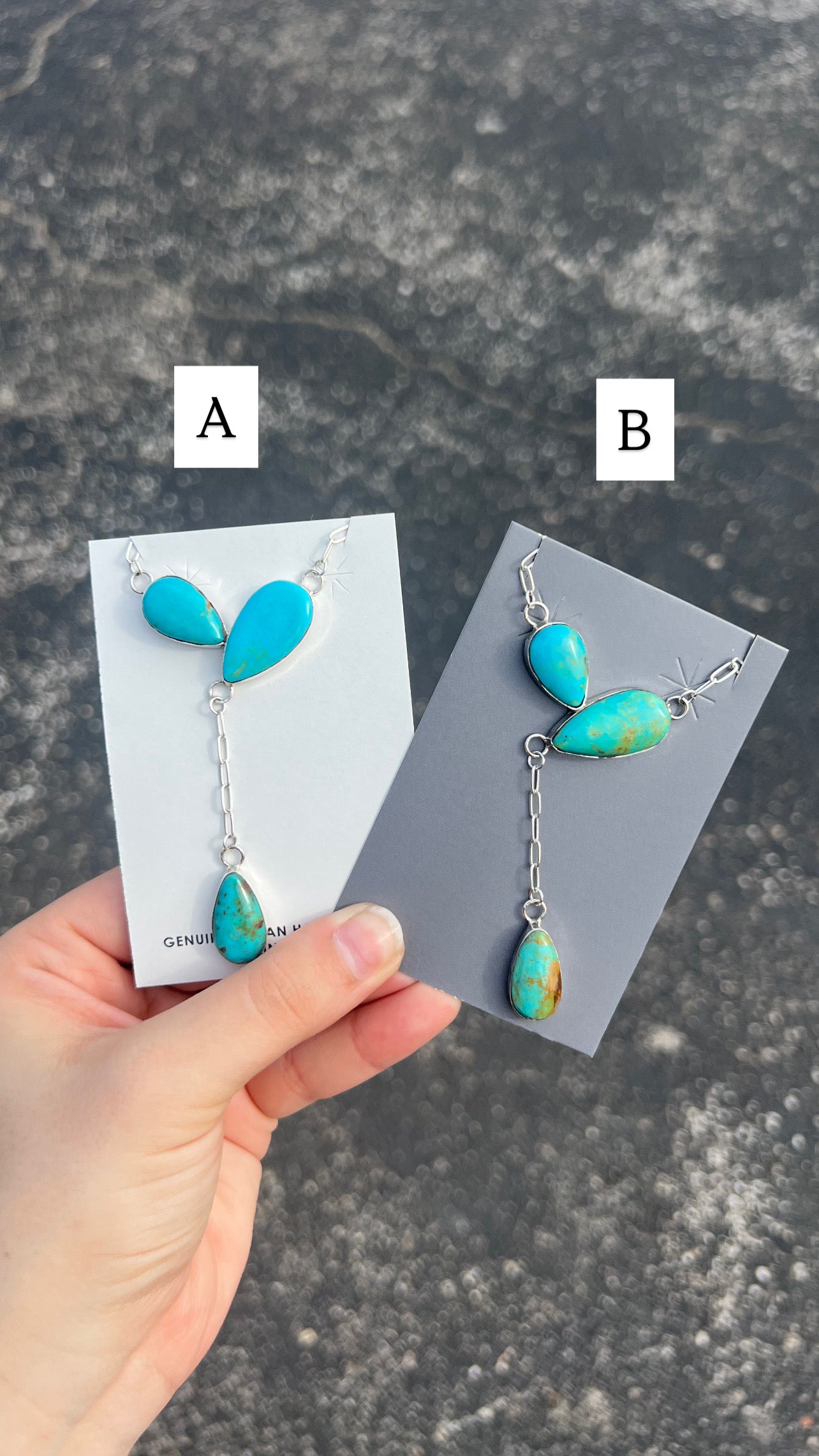 Kingman Turquoise 3 Stone Dangle Necklace