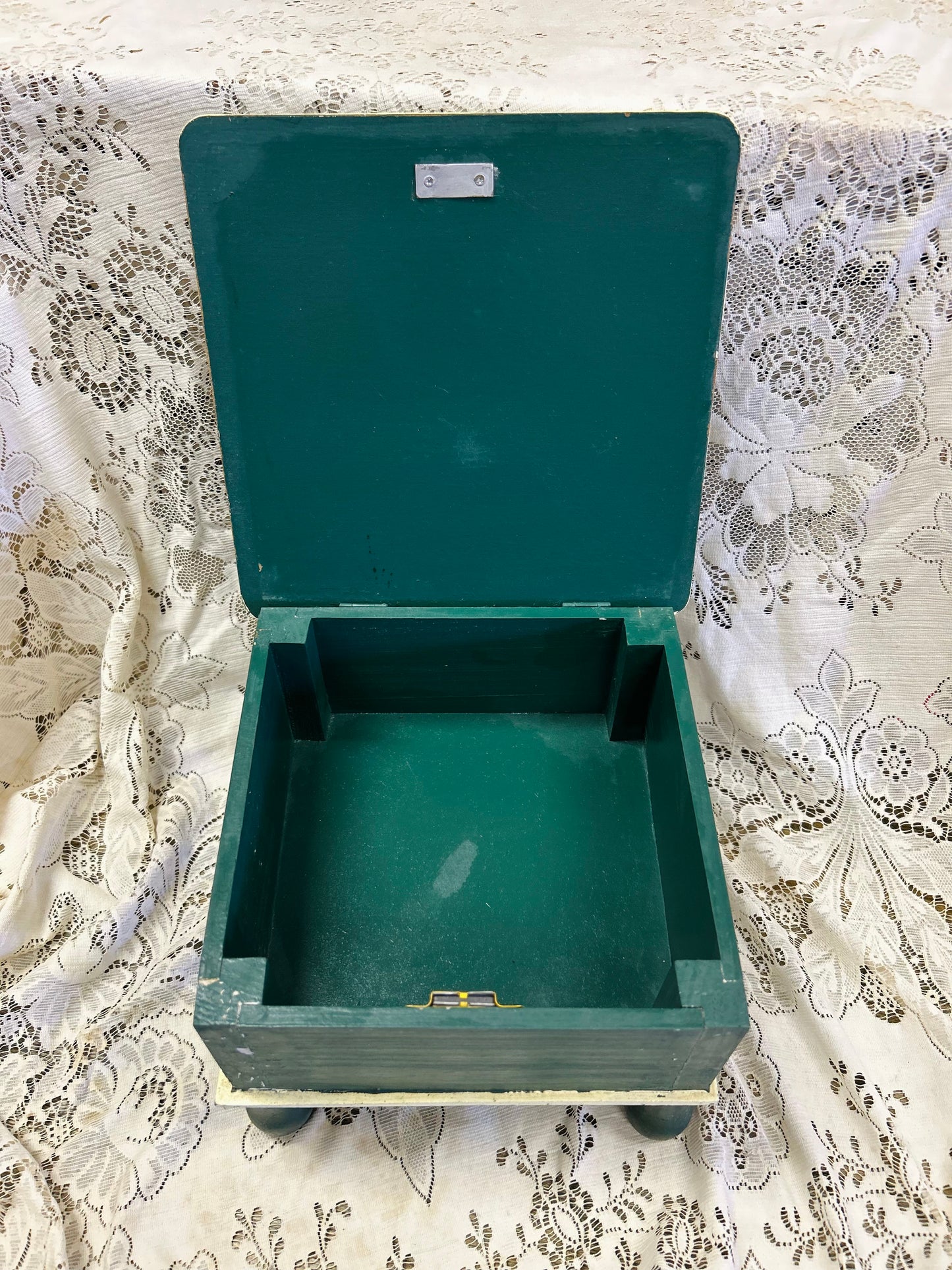 Vintage Green Wooden Box With Magnolia Flower