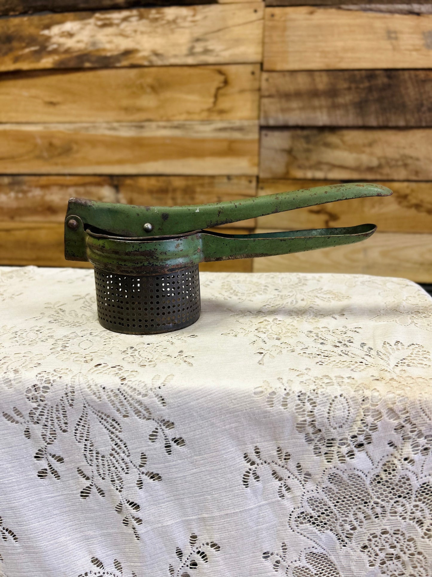 Vintage Green Metal Potato Ricer