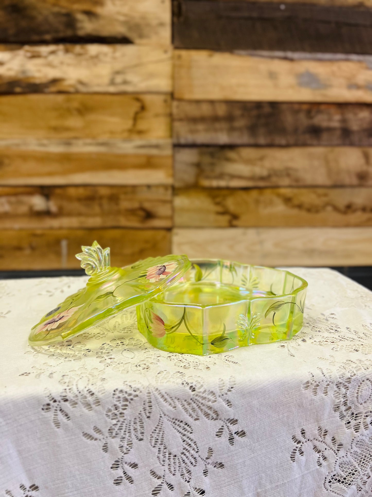Vintage Fenton Green Candy Dish