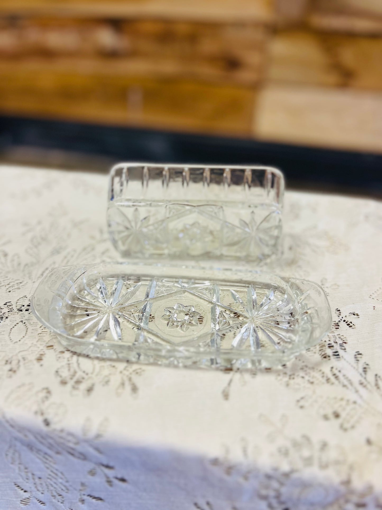Vintage Anchor Hocking Star Of David Butter Dish