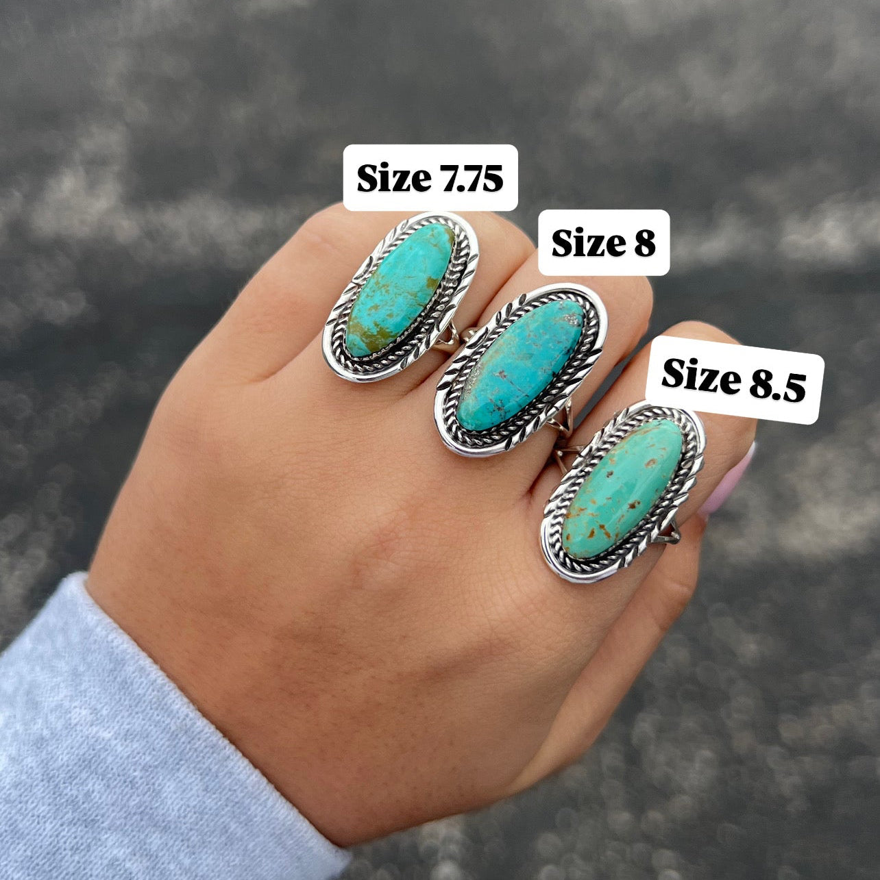Oval Kingman Turquoise Ring with Stamped Border