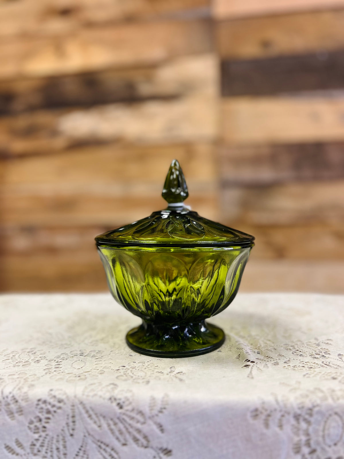 Vintage Avacado Green Glass Candy Compote