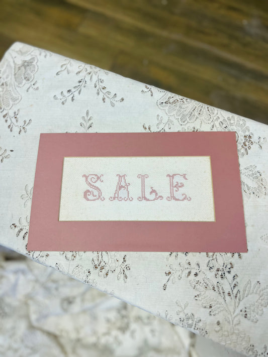 Vintage "Sale" Framed Cross - Stitched Sign