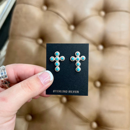 Genuine Turquoise Cross Earrings