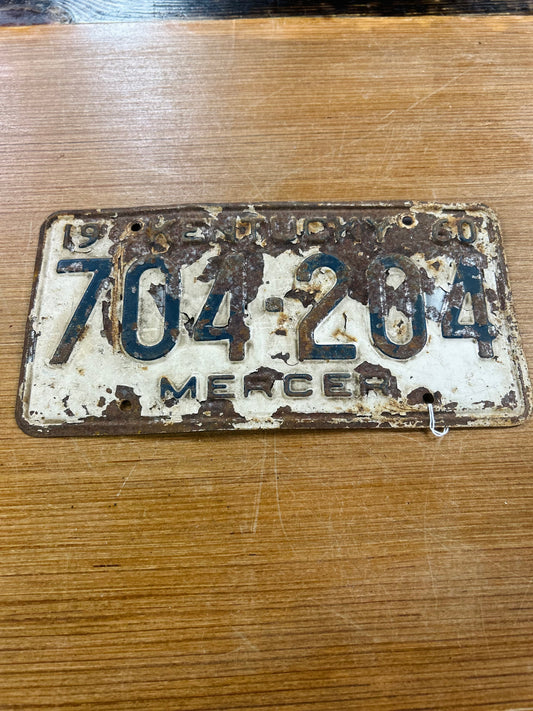 Vintage Metal 1960 Kentucky Mercer Co License Plate